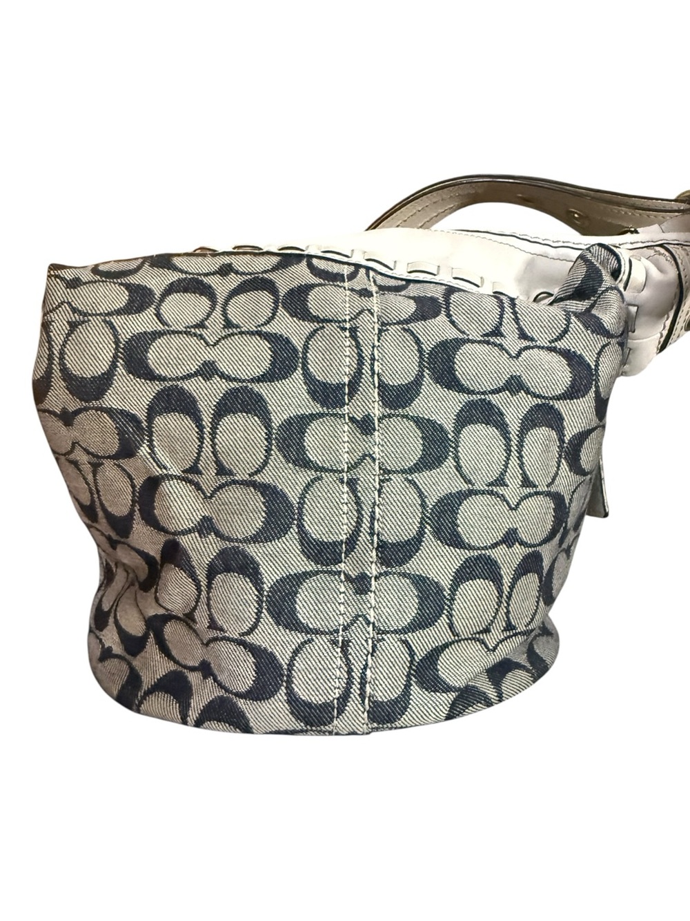 Coach 2007 Bleecker Signature Denim Bucket Bag Blue Canvas White Leather Y2K - Picture 6 of 13